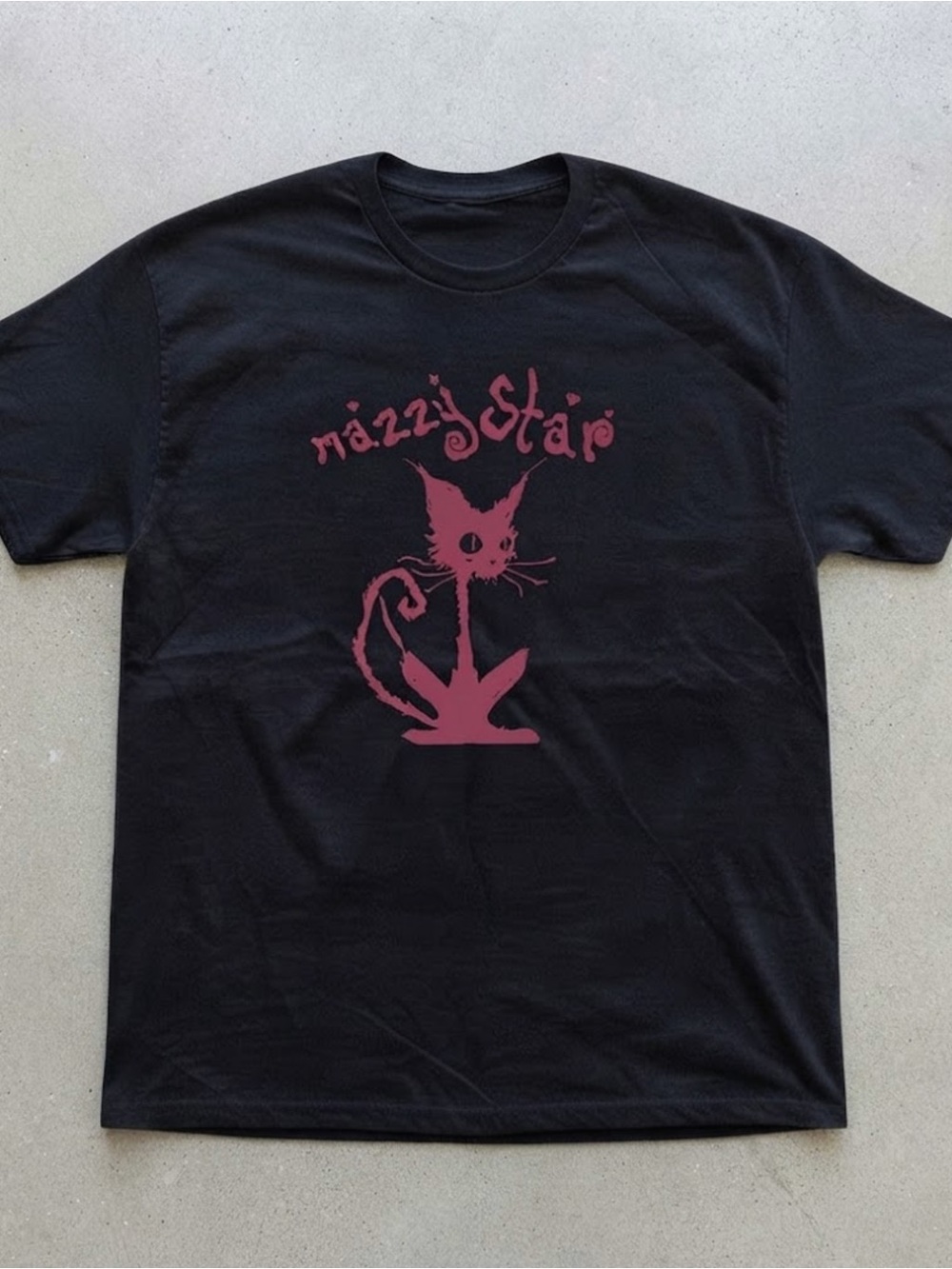 Mazzy Star Cat Graphic Print Black Cotton Gildan T-shirt